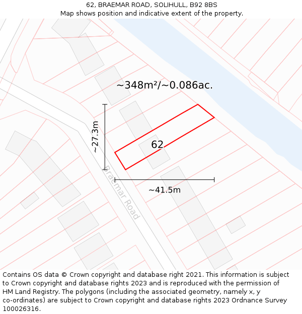 62, BRAEMAR ROAD, SOLIHULL, B92 8BS: Plot and title map
