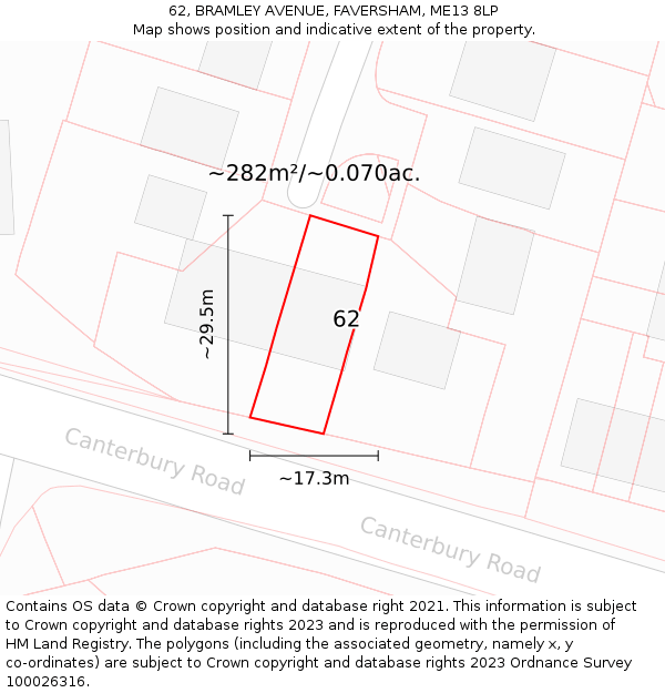 62, BRAMLEY AVENUE, FAVERSHAM, ME13 8LP: Plot and title map