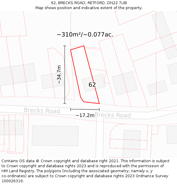 62, BRECKS ROAD, RETFORD, DN22 7UB: Plot and title map