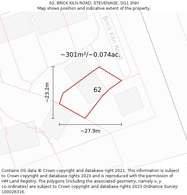 62, BRICK KILN ROAD, STEVENAGE, SG1 2NH: Plot and title map