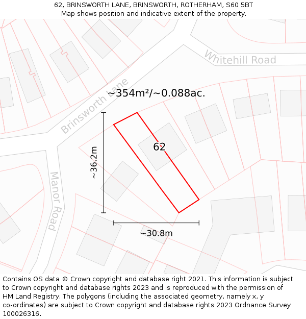 62, BRINSWORTH LANE, BRINSWORTH, ROTHERHAM, S60 5BT: Plot and title map