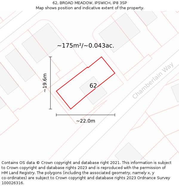 62, BROAD MEADOW, IPSWICH, IP8 3SP: Plot and title map