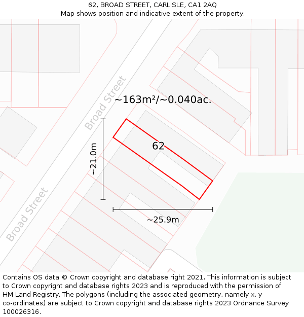 62, BROAD STREET, CARLISLE, CA1 2AQ: Plot and title map