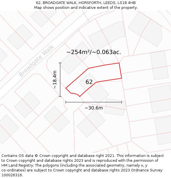62, BROADGATE WALK, HORSFORTH, LEEDS, LS18 4HB: Plot and title map