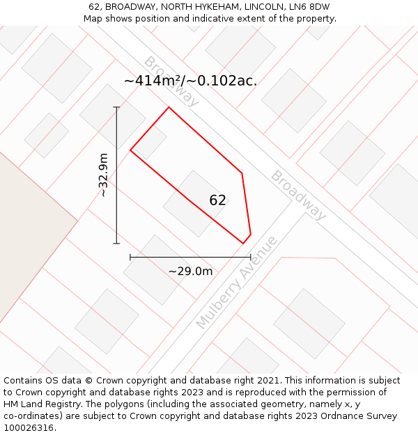 62, BROADWAY, NORTH HYKEHAM, LINCOLN, LN6 8DW: Plot and title map