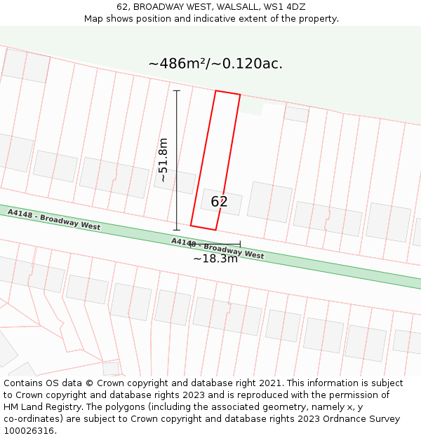 62, BROADWAY WEST, WALSALL, WS1 4DZ: Plot and title map