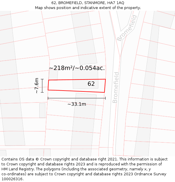 62, BROMEFIELD, STANMORE, HA7 1AQ: Plot and title map