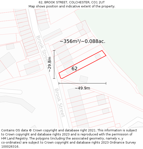 62, BROOK STREET, COLCHESTER, CO1 2UT: Plot and title map