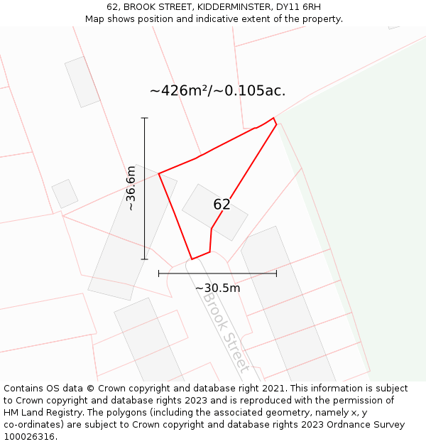 62, BROOK STREET, KIDDERMINSTER, DY11 6RH: Plot and title map