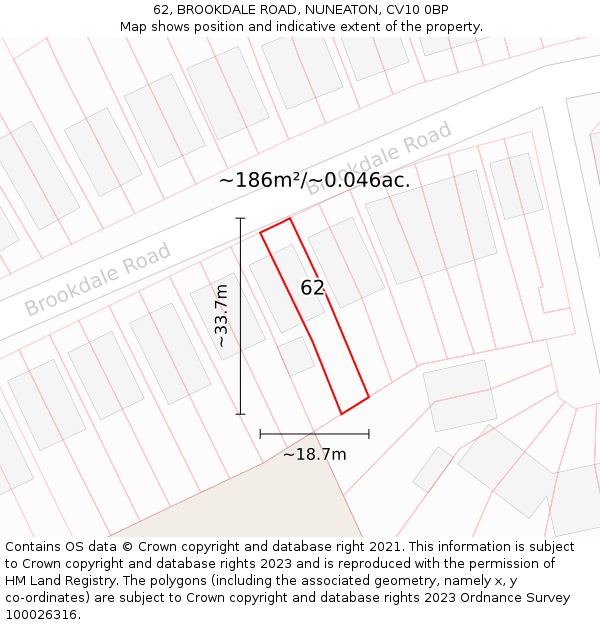 62, BROOKDALE ROAD, NUNEATON, CV10 0BP: Plot and title map