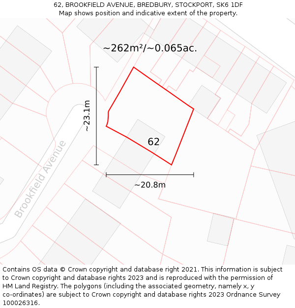 62, BROOKFIELD AVENUE, BREDBURY, STOCKPORT, SK6 1DF: Plot and title map