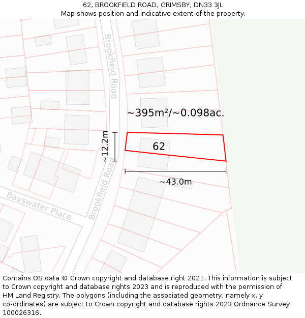 62, BROOKFIELD ROAD, GRIMSBY, DN33 3JL: Plot and title map