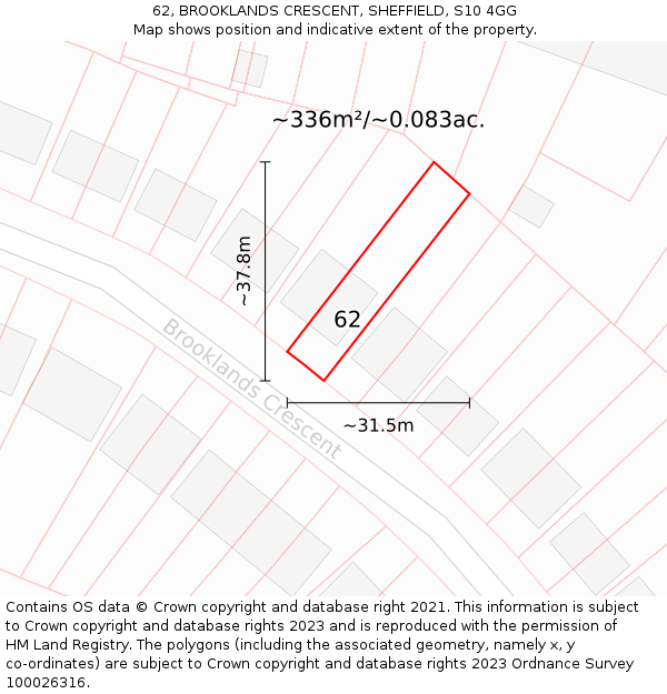 62, BROOKLANDS CRESCENT, SHEFFIELD, S10 4GG: Plot and title map