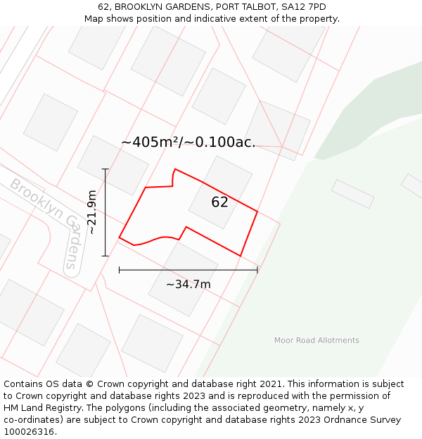 62, BROOKLYN GARDENS, PORT TALBOT, SA12 7PD: Plot and title map
