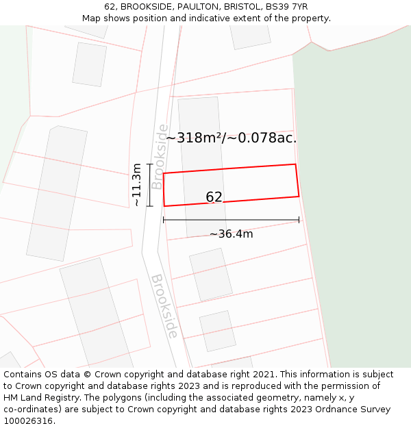 62, BROOKSIDE, PAULTON, BRISTOL, BS39 7YR: Plot and title map