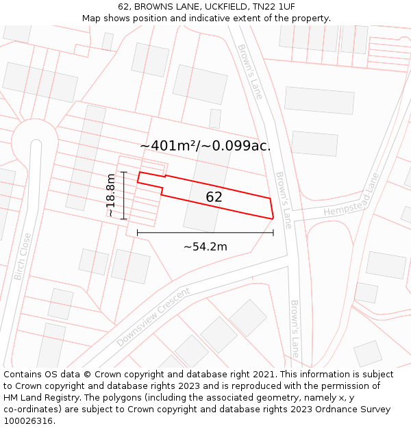 62, BROWNS LANE, UCKFIELD, TN22 1UF: Plot and title map