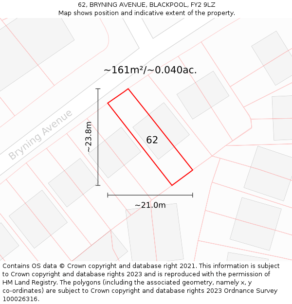 62, BRYNING AVENUE, BLACKPOOL, FY2 9LZ: Plot and title map