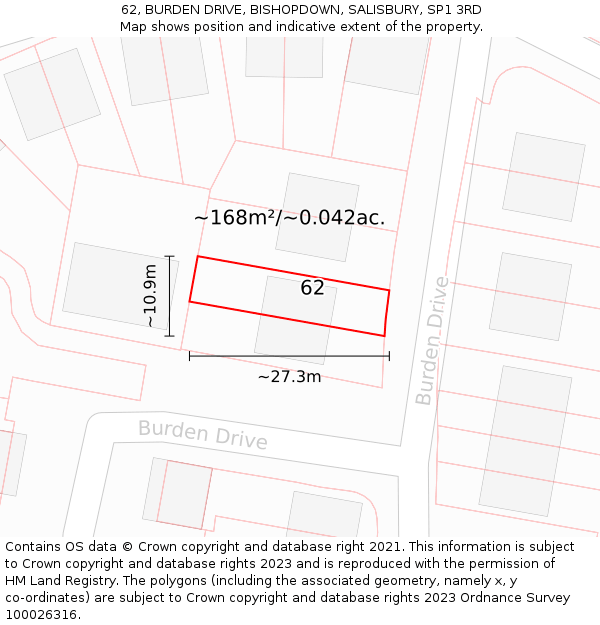 62, BURDEN DRIVE, BISHOPDOWN, SALISBURY, SP1 3RD: Plot and title map