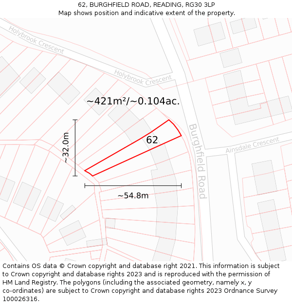 62, BURGHFIELD ROAD, READING, RG30 3LP: Plot and title map
