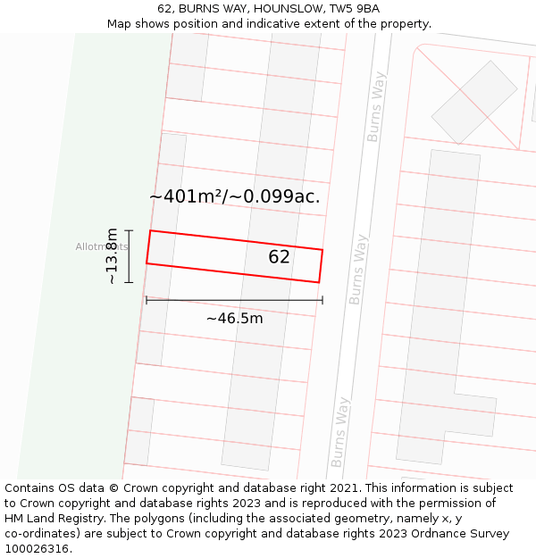 62, BURNS WAY, HOUNSLOW, TW5 9BA: Plot and title map
