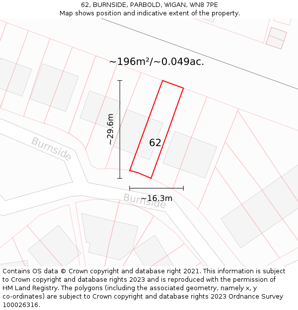 62, BURNSIDE, PARBOLD, WIGAN, WN8 7PE: Plot and title map