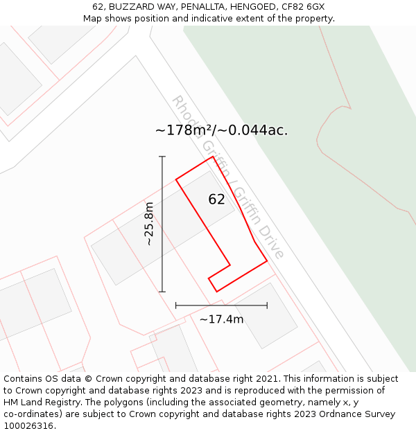 62, BUZZARD WAY, PENALLTA, HENGOED, CF82 6GX: Plot and title map