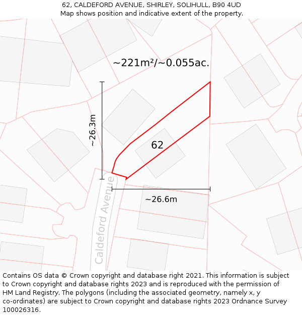 62, CALDEFORD AVENUE, SHIRLEY, SOLIHULL, B90 4UD: Plot and title map
