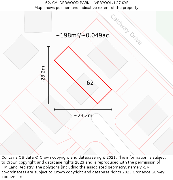 62, CALDERWOOD PARK, LIVERPOOL, L27 0YE: Plot and title map