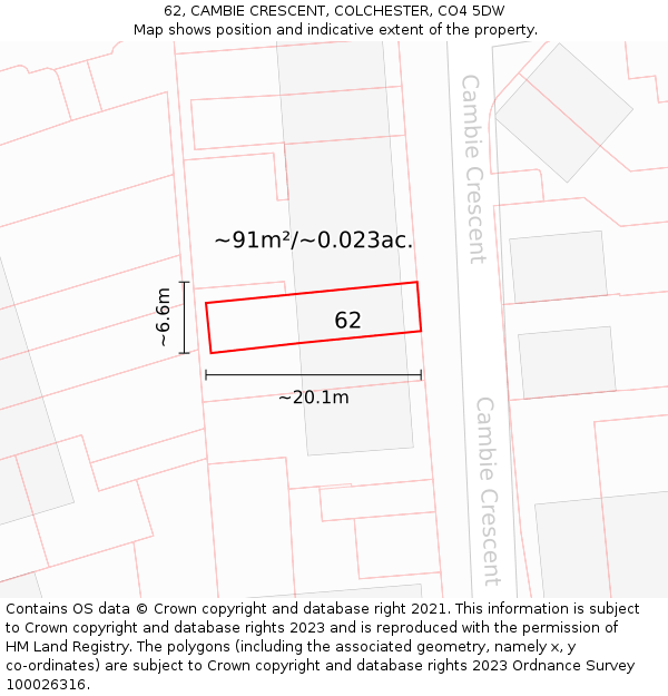 62, CAMBIE CRESCENT, COLCHESTER, CO4 5DW: Plot and title map