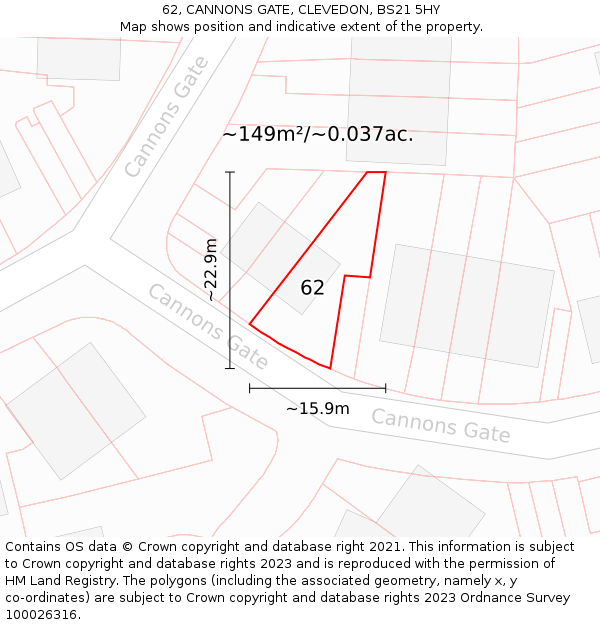 62, CANNONS GATE, CLEVEDON, BS21 5HY: Plot and title map