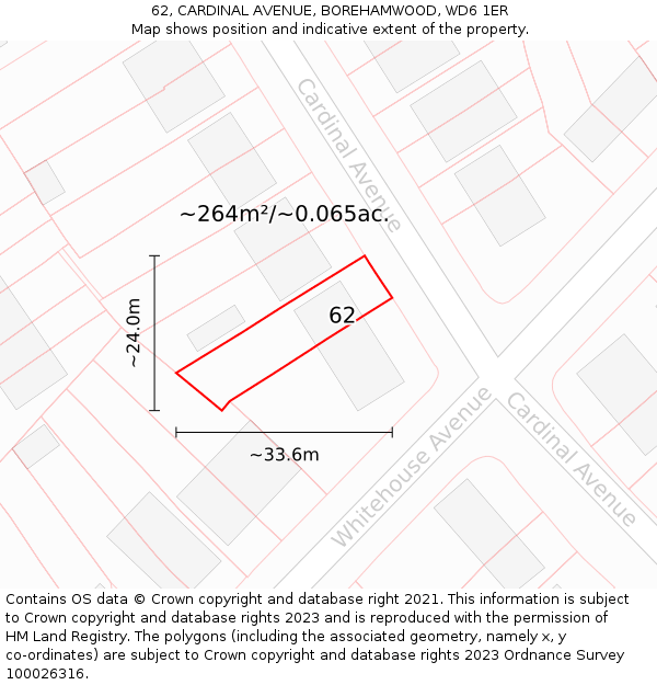 62, CARDINAL AVENUE, BOREHAMWOOD, WD6 1ER: Plot and title map