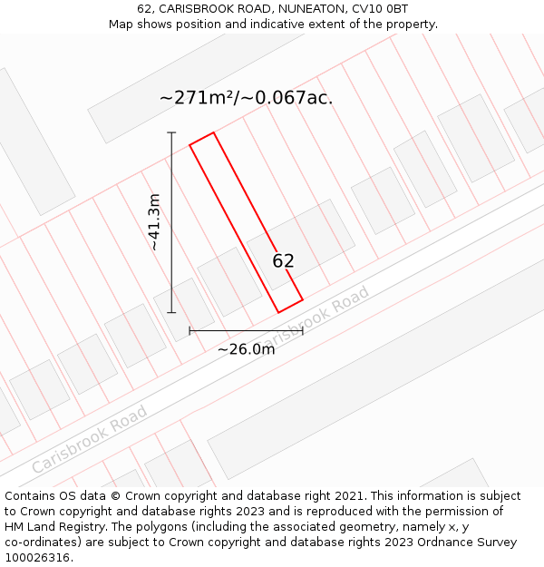 62, CARISBROOK ROAD, NUNEATON, CV10 0BT: Plot and title map