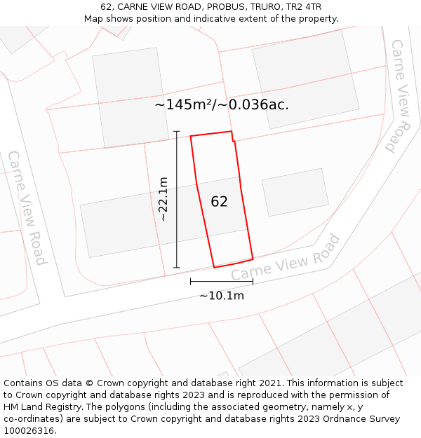 62, CARNE VIEW ROAD, PROBUS, TRURO, TR2 4TR: Plot and title map