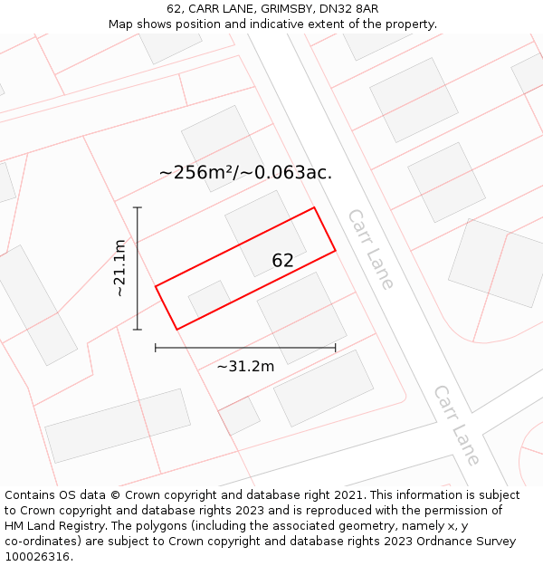 62, CARR LANE, GRIMSBY, DN32 8AR: Plot and title map
