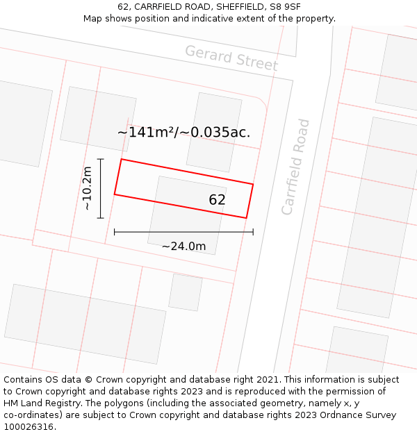 62, CARRFIELD ROAD, SHEFFIELD, S8 9SF: Plot and title map