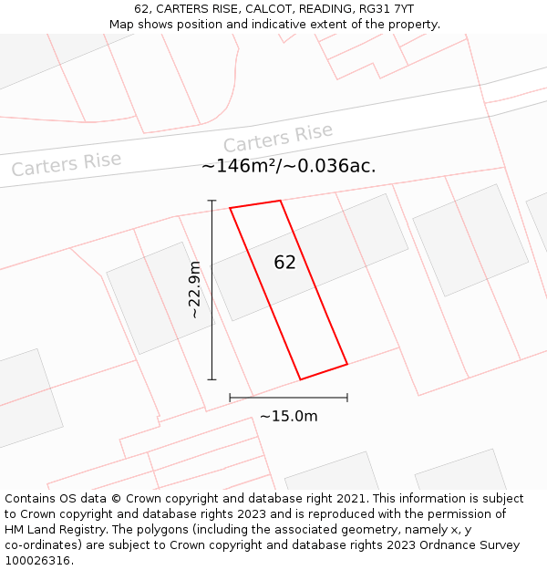 62, CARTERS RISE, CALCOT, READING, RG31 7YT: Plot and title map