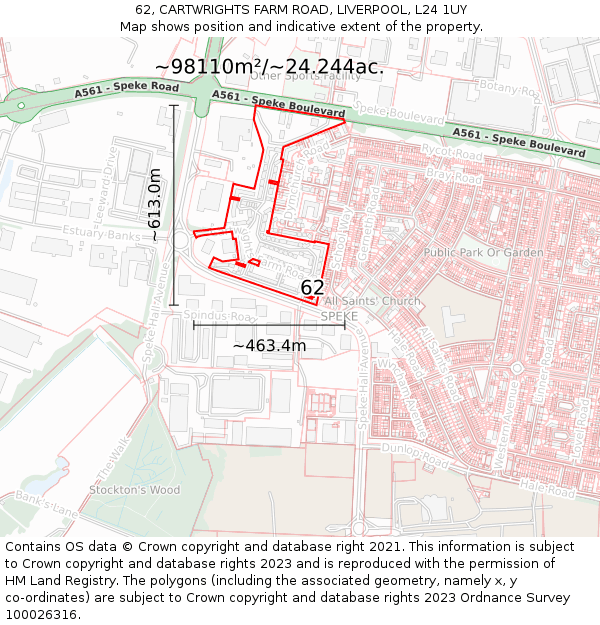62, CARTWRIGHTS FARM ROAD, LIVERPOOL, L24 1UY: Plot and title map