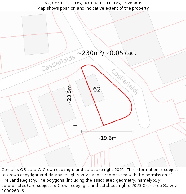 62, CASTLEFIELDS, ROTHWELL, LEEDS, LS26 0GN: Plot and title map