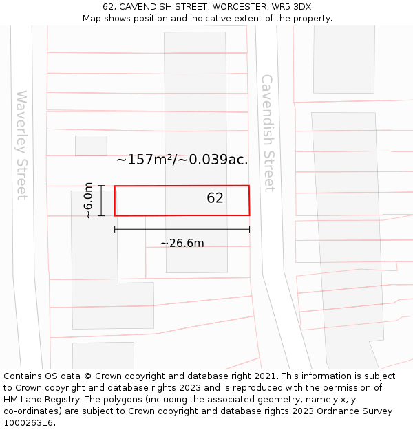 62, CAVENDISH STREET, WORCESTER, WR5 3DX: Plot and title map