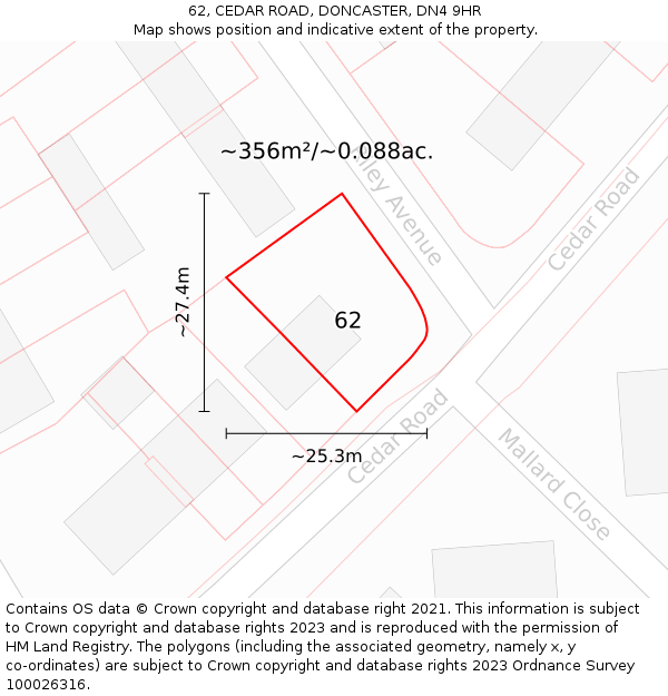 62, CEDAR ROAD, DONCASTER, DN4 9HR: Plot and title map