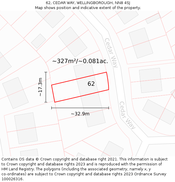 62, CEDAR WAY, WELLINGBOROUGH, NN8 4SJ: Plot and title map