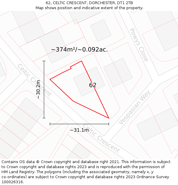 62, CELTIC CRESCENT, DORCHESTER, DT1 2TB: Plot and title map