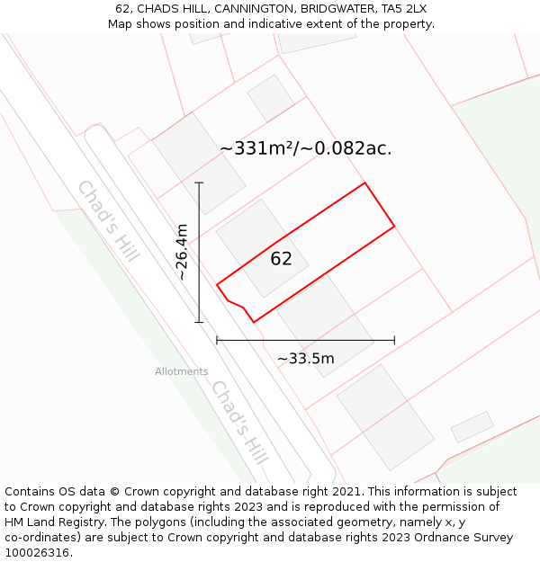 62, CHADS HILL, CANNINGTON, BRIDGWATER, TA5 2LX: Plot and title map
