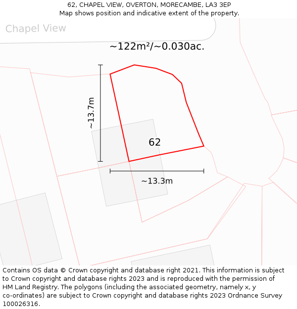 62, CHAPEL VIEW, OVERTON, MORECAMBE, LA3 3EP: Plot and title map