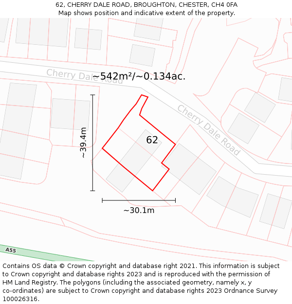 62, CHERRY DALE ROAD, BROUGHTON, CHESTER, CH4 0FA: Plot and title map