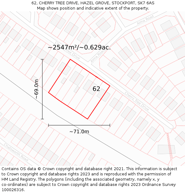 62, CHERRY TREE DRIVE, HAZEL GROVE, STOCKPORT, SK7 6AS: Plot and title map