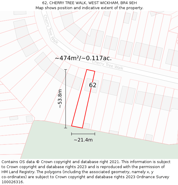 62, CHERRY TREE WALK, WEST WICKHAM, BR4 9EH: Plot and title map