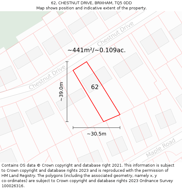 62, CHESTNUT DRIVE, BRIXHAM, TQ5 0DD: Plot and title map