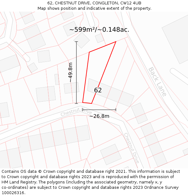 62, CHESTNUT DRIVE, CONGLETON, CW12 4UB: Plot and title map