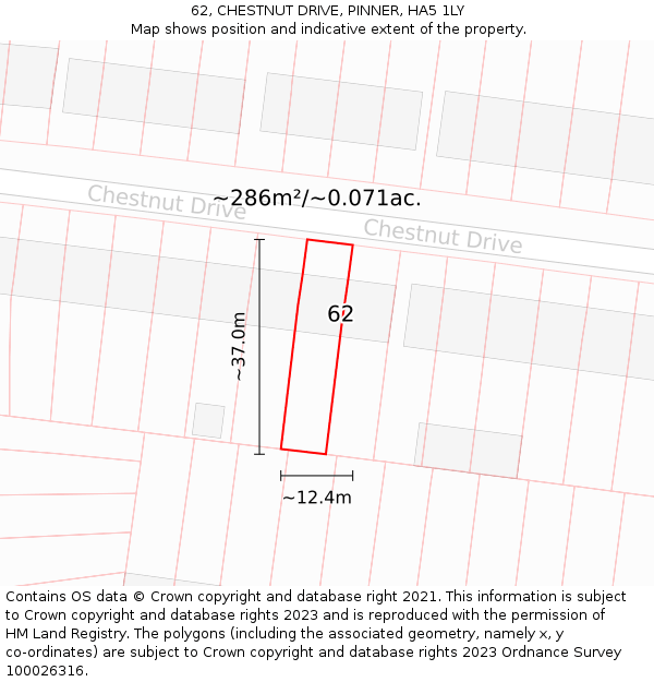 62, CHESTNUT DRIVE, PINNER, HA5 1LY: Plot and title map
